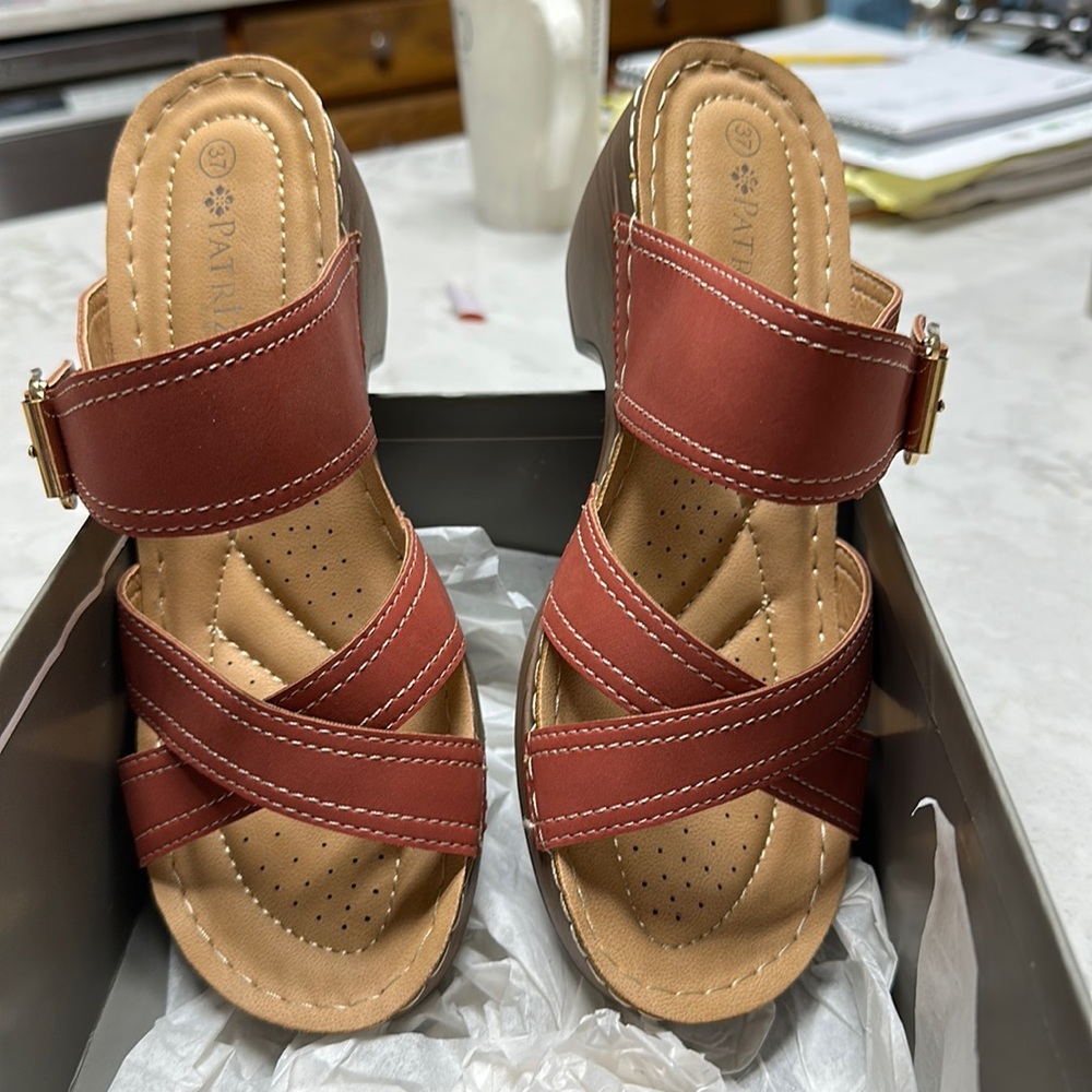 Strappy wedge sandal. Size 6 1/2-7. European size 37.